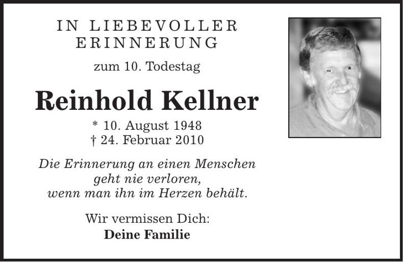 Traueranzeige Reinhold Kellner