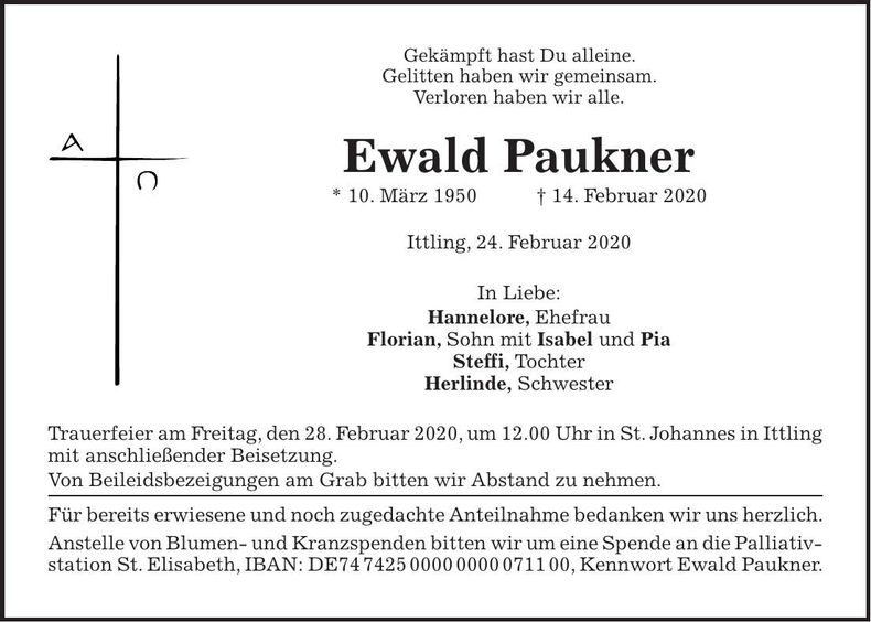 Traueranzeige Ewald Paukner