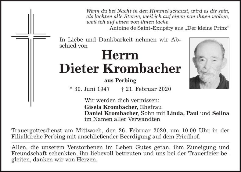 Traueranzeige Dieter Krombacher