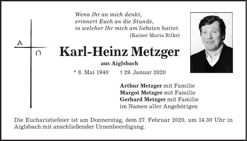 Traueranzeige Karl-Heinz Metzger