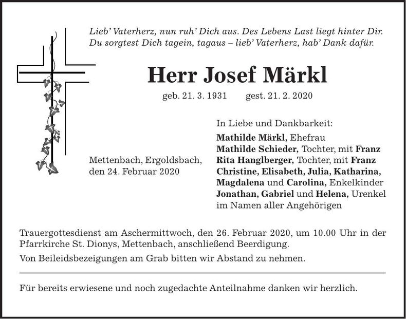 Traueranzeige Josef Märkl