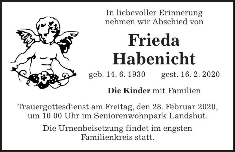 Traueranzeige Frieda Habenicht