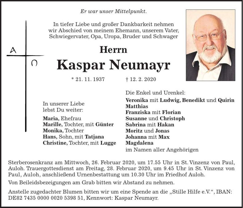 Traueranzeige Kaspar Neumayr