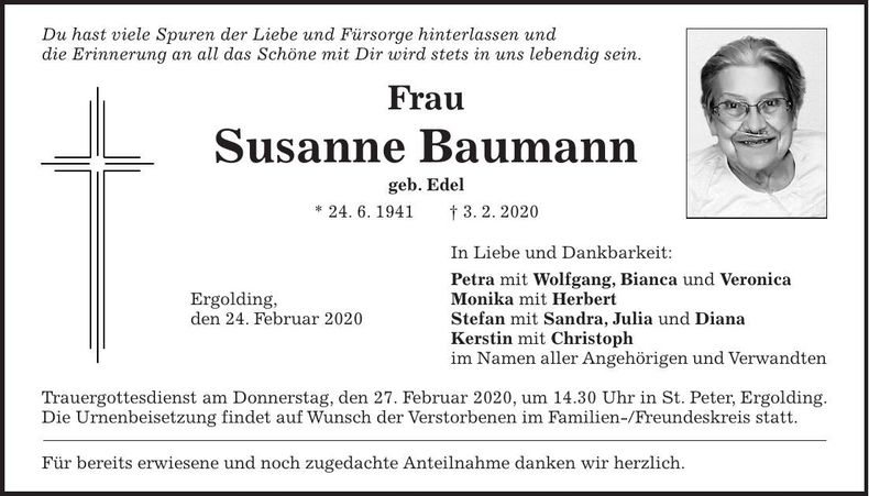 Traueranzeige Susanne Baumann