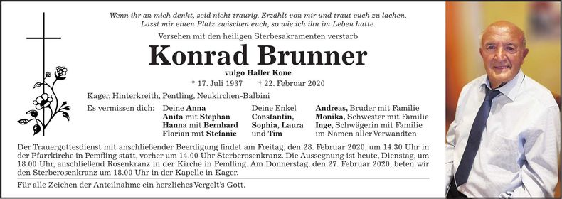 Traueranzeige Konrad Brunner