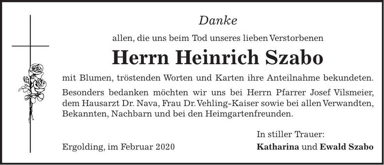 Traueranzeige Heinrich Szabo