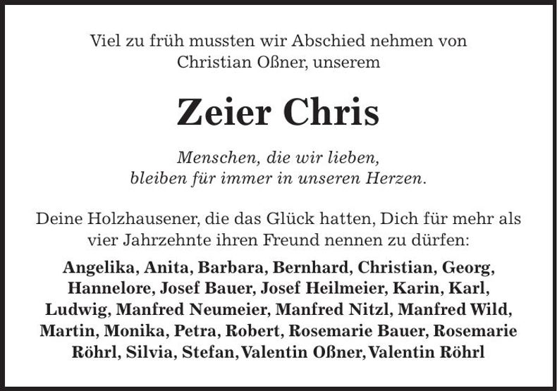 Traueranzeige Zeier Chris