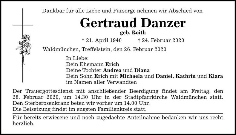 Traueranzeige Gertraud Danzer