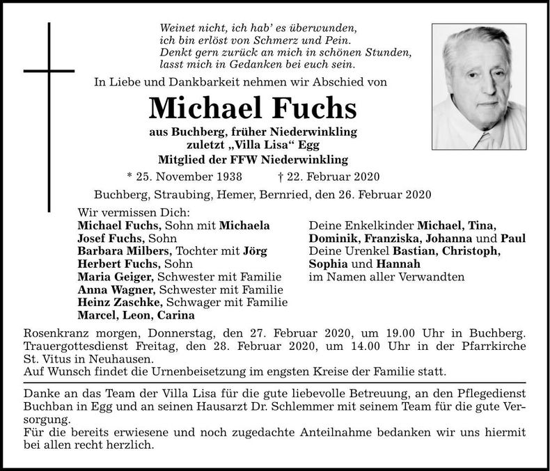 Traueranzeige Michael Fuchs