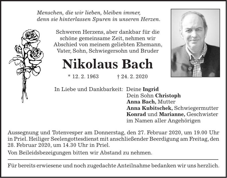 Traueranzeige Nikolaus Bach