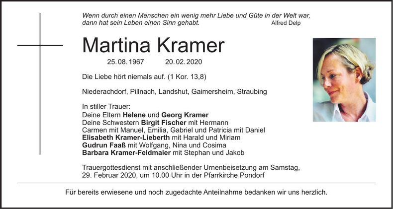 Traueranzeige Martina Kramer