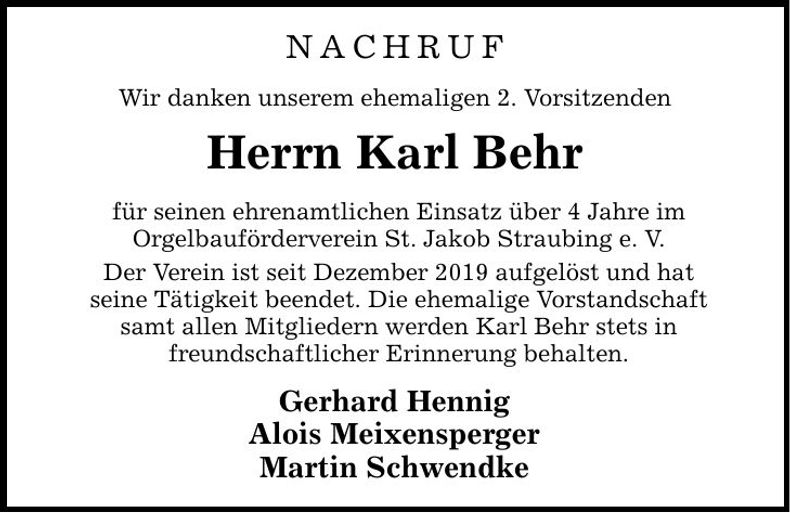 Traueranzeige Karl Behr