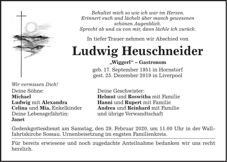 Traueranzeige Ludwig Heuschneider