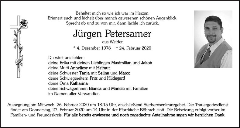 Traueranzeige Jürgen Petersamer