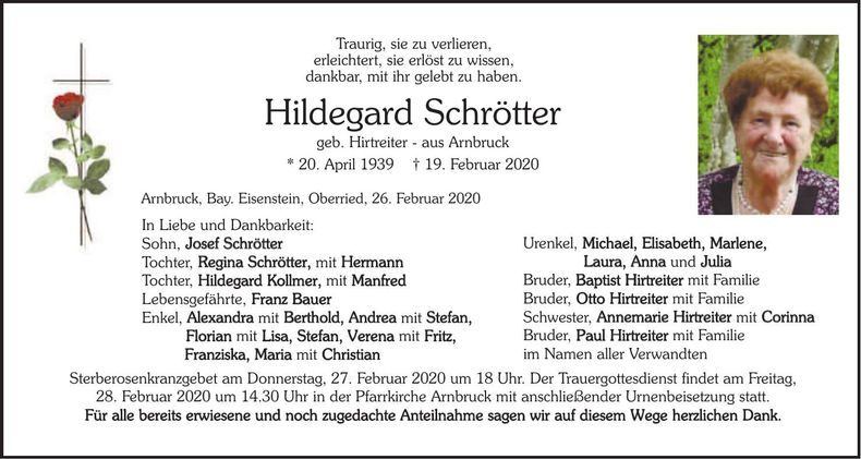 Traueranzeige Hildegard Schrötter