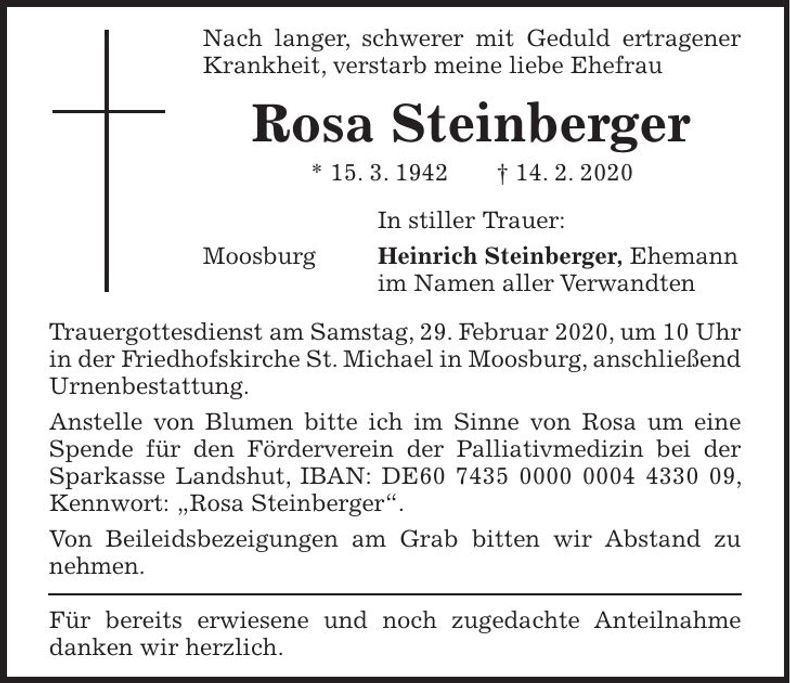 Traueranzeige Rosa Steinberger