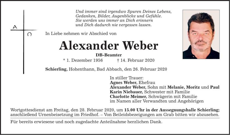 Traueranzeige Alexander Weber