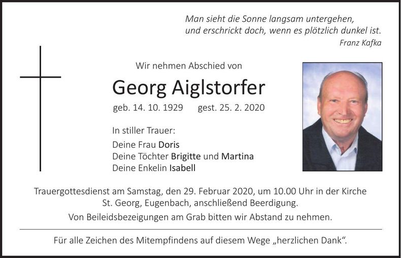 Traueranzeige Georg Aiglstorfer