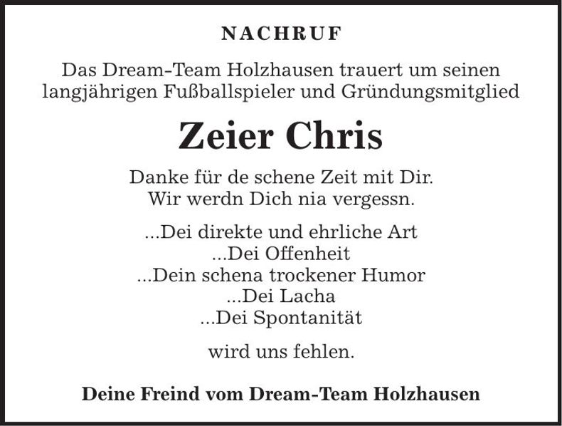 Traueranzeige Chris Zeier