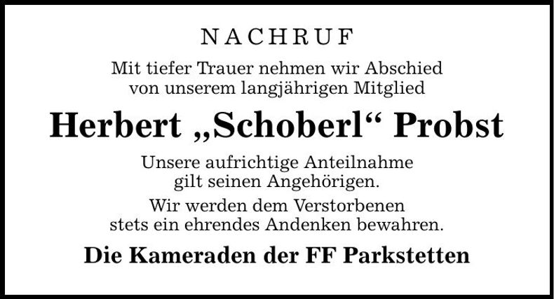 Traueranzeige Herbert Probst