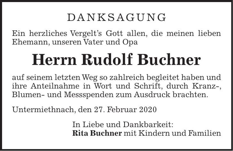 Traueranzeige Rudolf Buchner