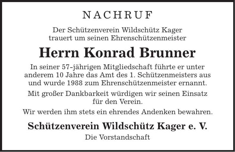 Traueranzeige Konrad Brunner