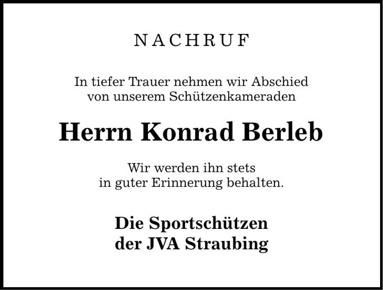 Traueranzeige Konrad Berleb