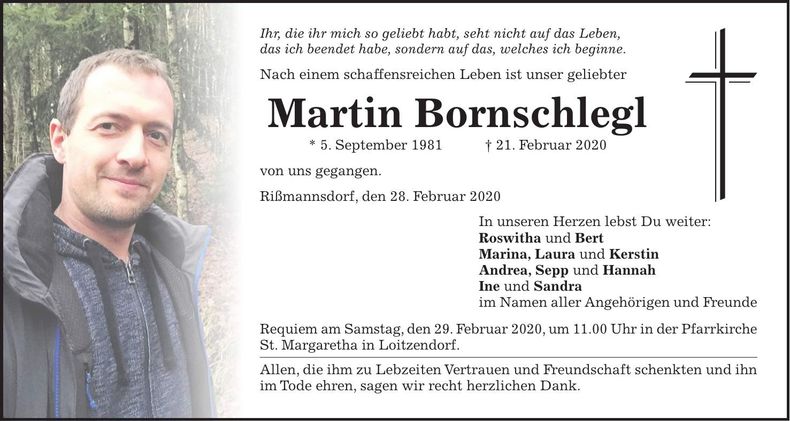 Traueranzeige Martin Bornschlegl