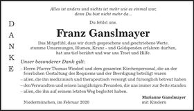 Traueranzeige Franz Ganslmayer