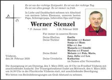 Traueranzeige Werner Stenzel