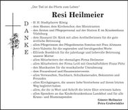 Traueranzeige Resi Heilmeier