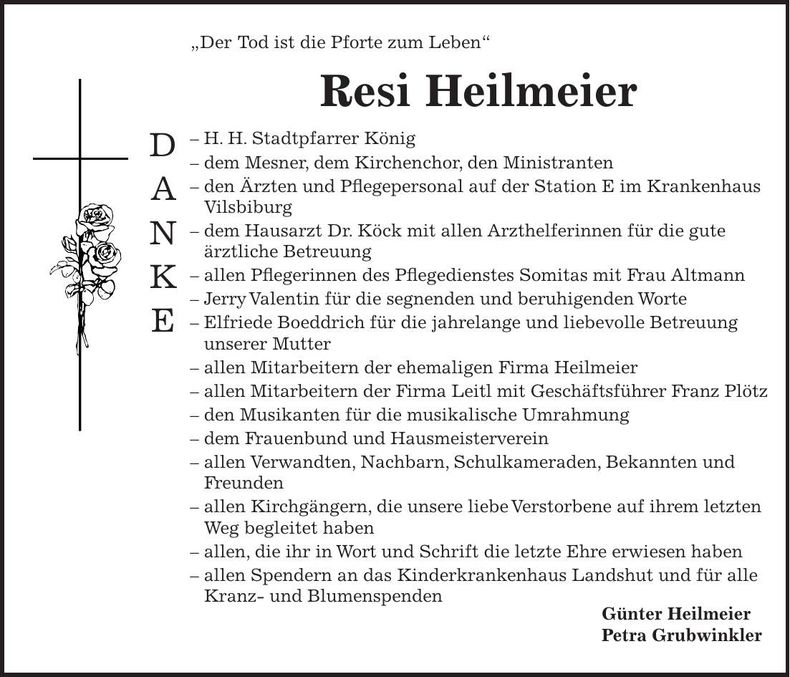 Traueranzeige Resi Heilmeier