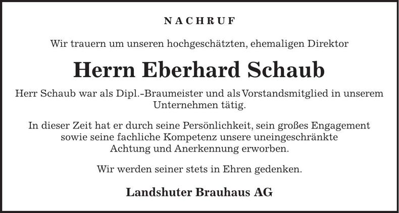 Traueranzeige Eberhard Schaub