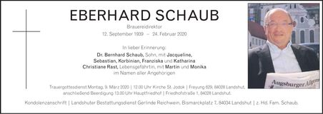 Traueranzeige Eberhard Schaub
