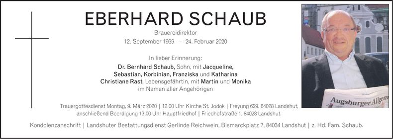 Traueranzeige Eberhard Schaub