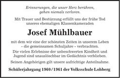 Traueranzeige Josef Mühlbauer