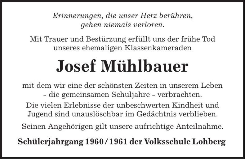 Traueranzeige Josef Mühlbauer