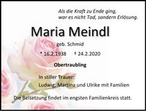 Traueranzeige Maria Meindl