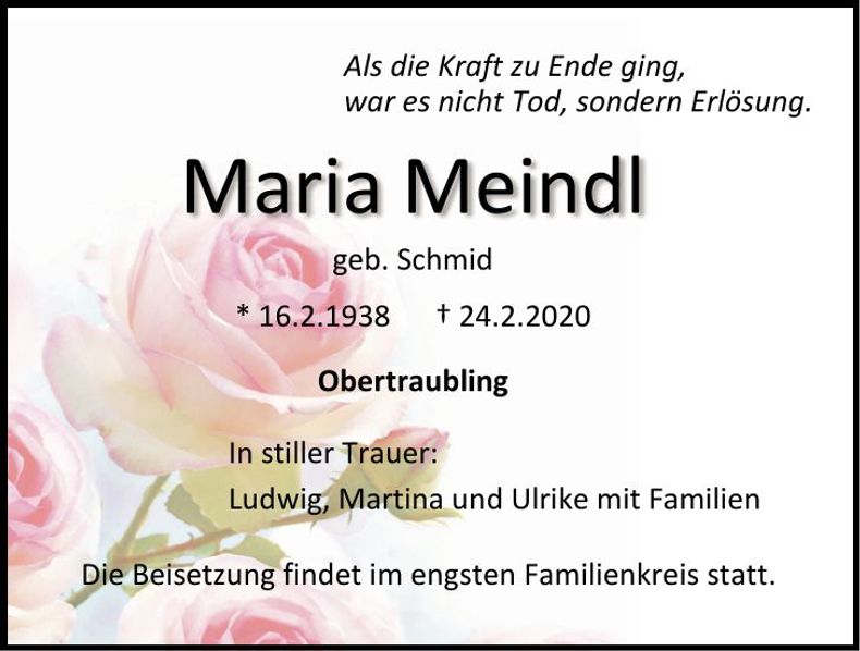 Traueranzeige Maria Meindl