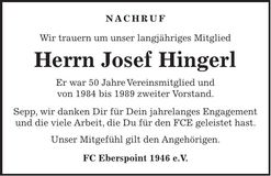 Traueranzeige Josef Hingerl