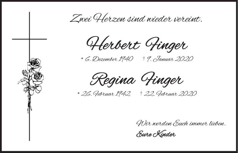 Traueranzeige Herbert & Regina Finger