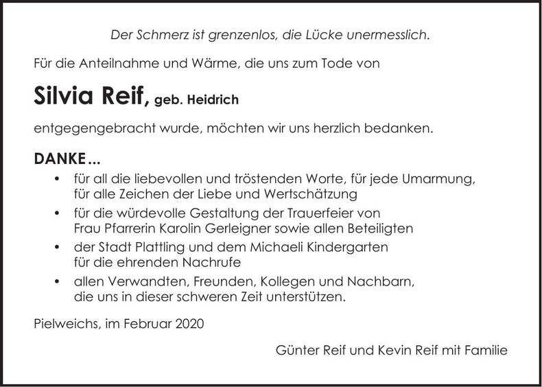 Traueranzeige Silvia Reif