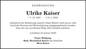 Traueranzeige Ulrike Kaiser