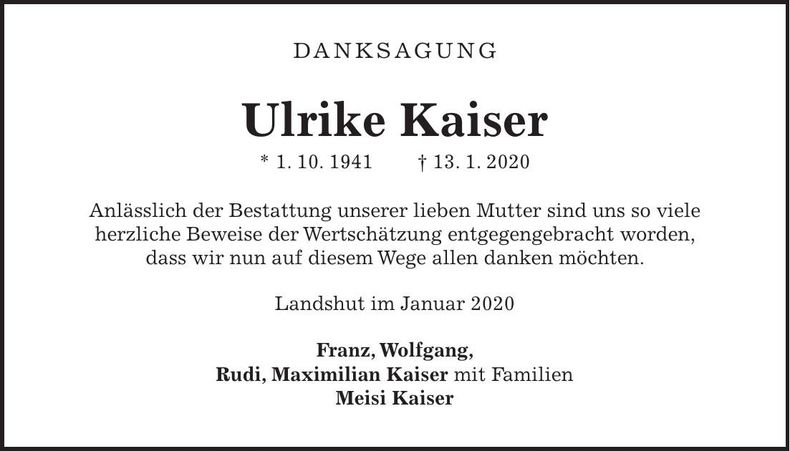 Traueranzeige Ulrike Kaiser