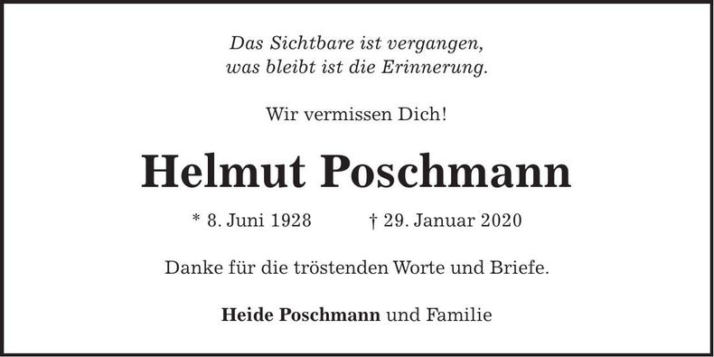 Traueranzeige Helmut Poschmann