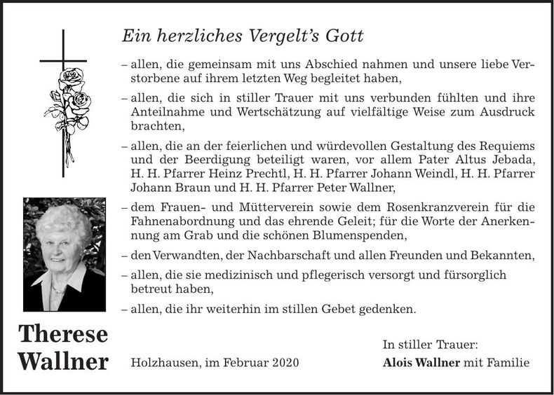 Traueranzeige Therese Wallner