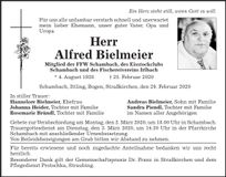 Traueranzeige Alfred Bielmeier