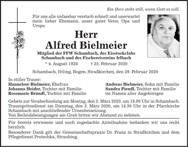 Traueranzeige Alfred Bielmeier