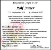 Traueranzeige Rolf Bauer