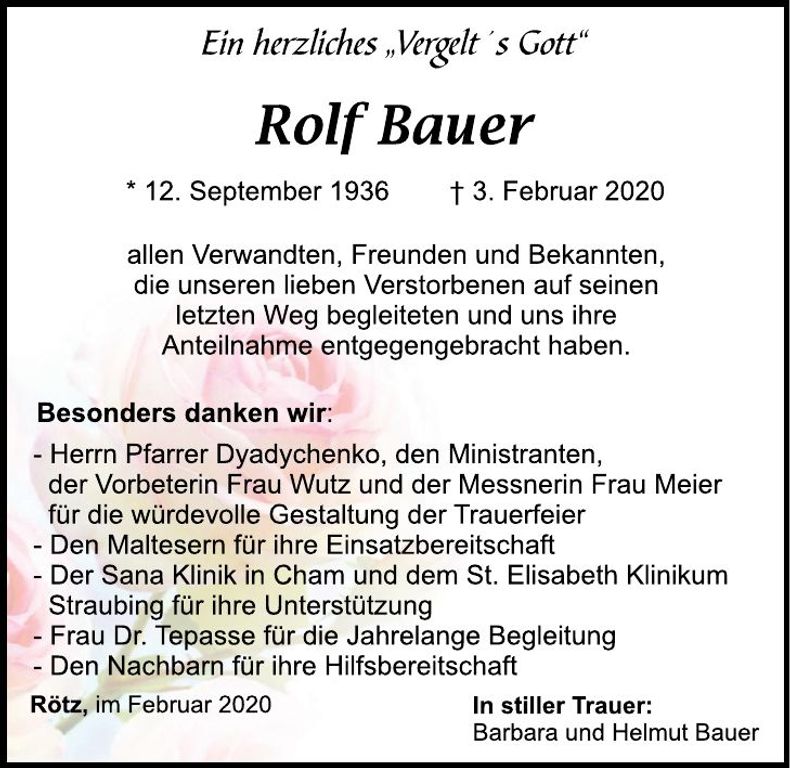 Traueranzeige Rolf Bauer